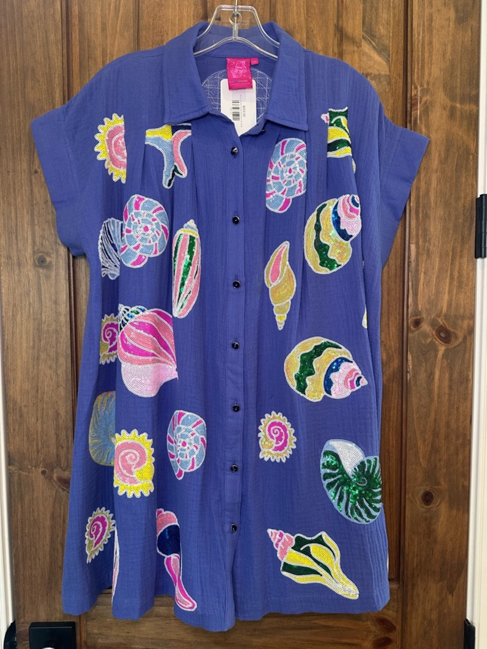 QUEEN OF SPARKLES Blue Shell-Print Swim Coverup
